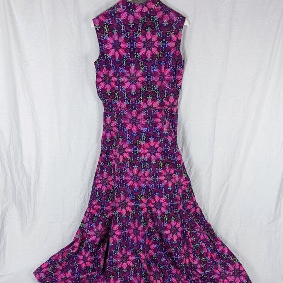VINTAGE 70s Cotton Psychedelic Floral Mermaid Dress - Picture 4 of 6